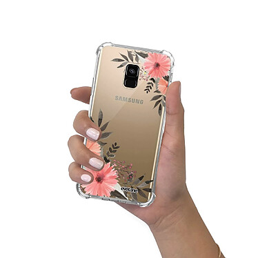 Evetane Coque Samsung Galaxy A8 2018 anti-choc souple angles renforcés transparente Motif Fleurs roses pas cher