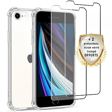 Evetane Coque iPhone SE 2020 Antichoc Silicone + 2 Vitres en verre trempé Protection écran