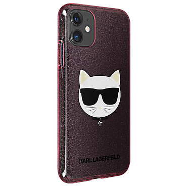 Karl Lagerfeld Coque Paillettes pour iPhone 12 Mini Choupette IKONIK  Transparent Rose