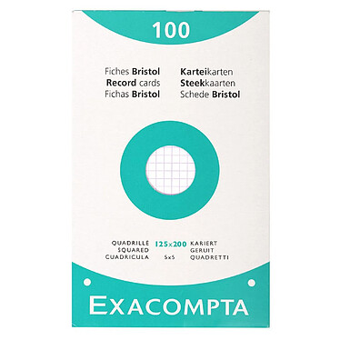 EXACOMPTA Étui de 100 fiches - bristol blanc quadrillé 5x5 perforé 125x200mm - Blanc