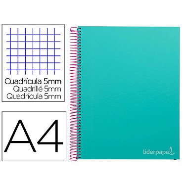 Avis LIDERPAPEL Cahier spirale Jolly A4 280p 75g quadrillé 5x5mm microperforé 4 trous-Turquoise