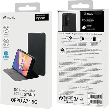 Muvit Étui de Protection pour Oppo A74 5G Folio Stand Noir pas cher