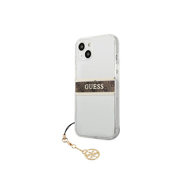 Guess Coque pour Apple iPhone 13 Mini Stripe Charm avec breloque Marron