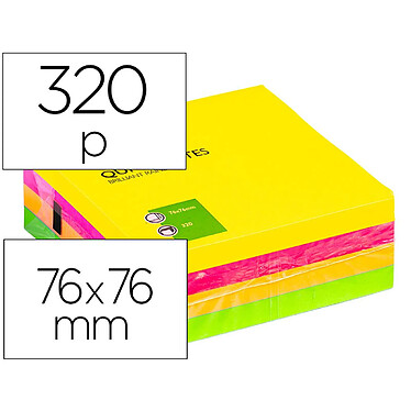 Q-CONNECT Cube quick notes 76x76mm 320feuilles repositionnables sans traces coloris néon x 32