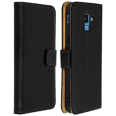 Avizar Housse Folio Samsung Galaxy J6 Etui cuir clapet portefeuille coque silicone Noir