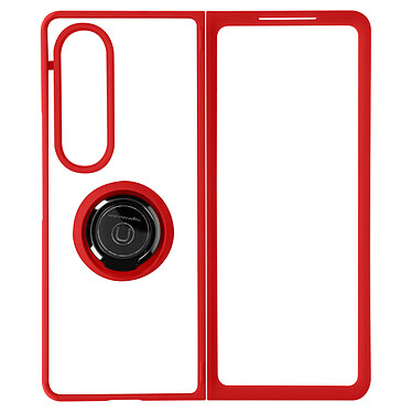 Avizar Coque pour Samsung Galaxy Z Fold 4 Bi-matière Bague Métallique Support Vidéo  Rouge