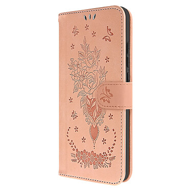 Avizar Étui Portefeuille pour Xiaomi Redmi 12C, Simili Cuir Motif Papillon Floral Rose