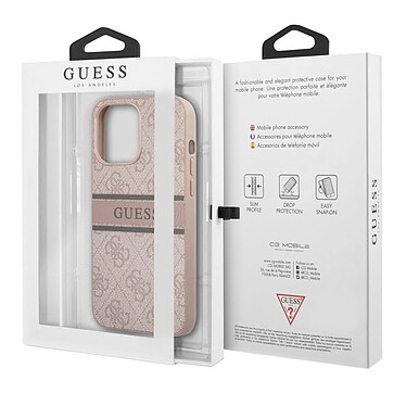 Guess Coque pour iPhone 13 Pro avec Imprimé et Bande Monochrome Luxe Rose Poudré pas cher