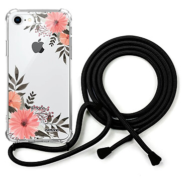 Evetane Coque cordon iPhone 7/8/ iPhone SE 2020 noir Dessin Fleurs roses