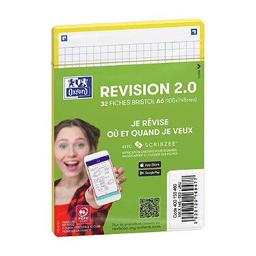 OXFORD Paquet de 32 Fiches Bristol revision 2.0 Non Perforées 105x148 mm A6 Q5/5 jaune