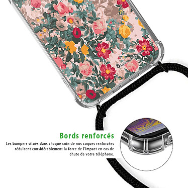 Acheter LaCoqueFrançaise Coque cordon iPhone 7/8/ iPhone SE 2020 noir Dessin Fleurs Beige et Rose