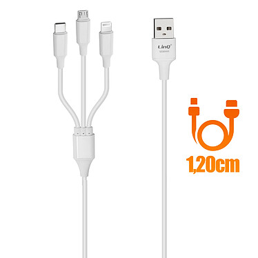 LinQ Câble USB 3 en 1 vers Micro-USB iPhone Lightning USB Type C Intensité 5A  Blanc pas cher