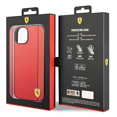 Ferrari Coque pour iPhone 14 Plus Bi-matière Effet Carbone Compatible QI Rouge pas cher