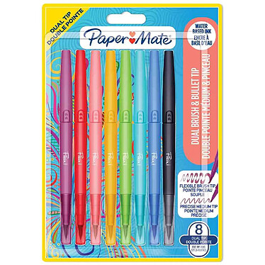 PAPER MATE Feutre double pointe Flair Dual Brush, en blister de 8