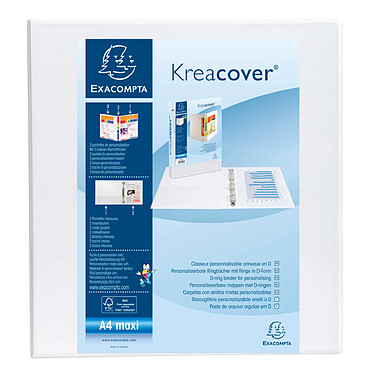 EXACOMPTA Classeur personnalisable Kreacover, A4 Maxi Blanc Dos 70 mm