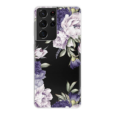 LaCoqueFrançaise Coque Samsung Galaxy S21 Ultra 5G 360 intégrale transparente Motif Pivoines Violettes Tendance