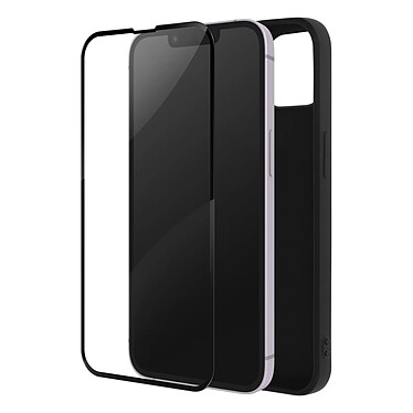 Avizar Coque pour iPhone 14 Plus Souple Noir et Verre Trempé 9H  Contour Noir