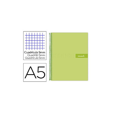 LIDERPAPEL Cahier spirale crafty couverture contrecollée a5 240p 90g/m2 5x5mm microperforé 6 trous coloris vert