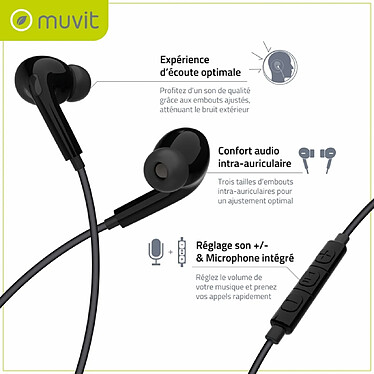 Avis Muvit Écouteurs Intra Jack 3.5mm avec Microphone et Bouton Contrôle de Volume Noir