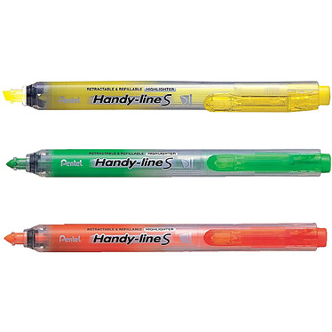 Avis PENTEL Pochette 3 Surligneurs rétractables Handy-line S SXS15 : Orange Jaune Vert