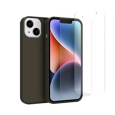 Acheter Evetane Coque iPhone 14 Plus Silicone liquide Noire + 2 Vitres en Verre trempé Protection écran Antichocs