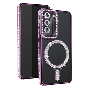 Avizar Coque Diamant pour Samsung Galaxy S22 MagSafe Contour Strass Violet