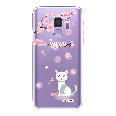 Evetane Coque Samsung Galaxy S9 360 intégrale transparente Motif Chat et Fleurs Tendance