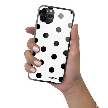 Evetane Coque en verre trempé iPhone 11 Pro Max Pois Noir pas cher