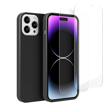 Acheter Evetane Coque iPhone 14 Pro Max Silicone liquide Noire + 2 Vitres en Verre trempé Protection écran Antichocs