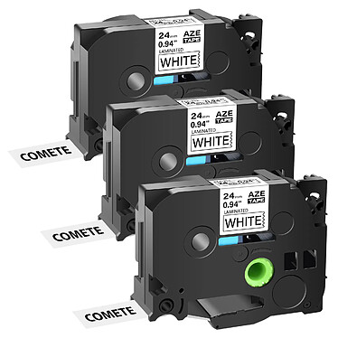 COMETE - TZe-251 - 3 Rubans compatible Brother TZe-251 Noir sur Blanc - Marque française