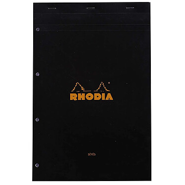 RHODIA bloc noir n°20 21x31,8cm 80 feuilles agrafées 80g 4 trous seyès