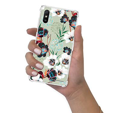 LaCoqueFrançaise Coque Xiaomi Redmi 9A Silicone antichocs Solides coins renforcés  transparente Motif Fleurs vert d'eau pas cher