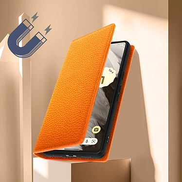 Avizar Etui Google Pixel 7 Portefeuille Design Cuir Texturé Support Video Orange pas cher