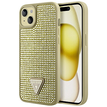 Guess Coque Strass pour iPhone 15 Bords Sureleves Traingle Diamond Dorée pas cher