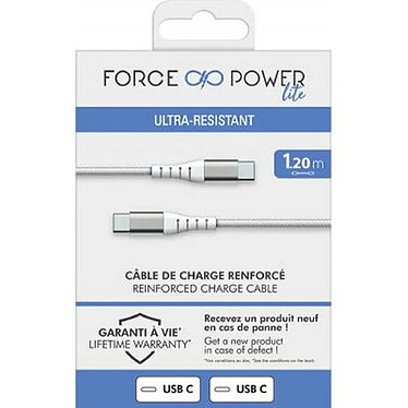 Force Power Câble Renforcé USB C / USB C 3A 60W Résistant à 12 000 Flexions 1.2m Blanc pas cher