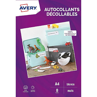 AVERY C9410REV - 8 autocollants enlevables, 199,6 x 289,1 mm, mat, blanc, jet d'encre