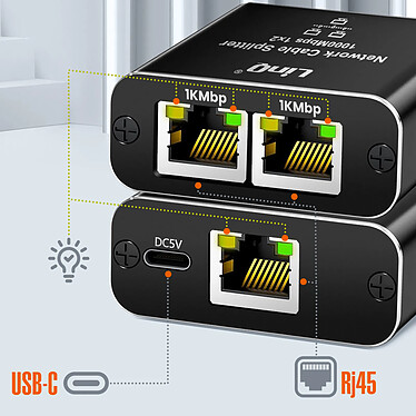 Avis LinQ Multiprise Ethernet RJ45 Gigabit 1000 Mbps 2 Appareils Simultanés Noir