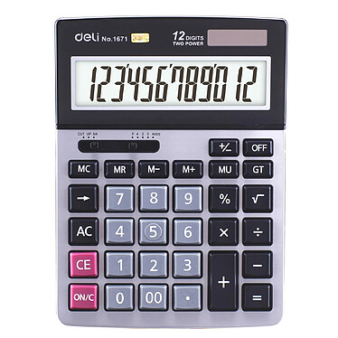 DELI Calculatrice bureau métallique 12 chiffres Dual Power