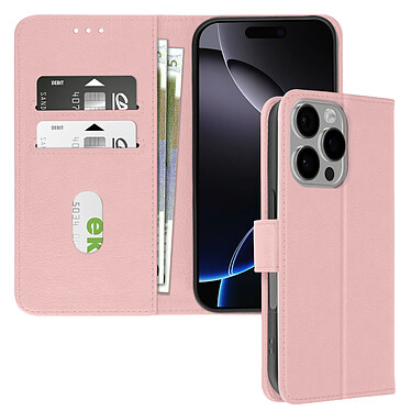 Avizar Étui pour iPhone 16 Pro Max Clapet Portefeuille et Support Vidéo Rose Champagne