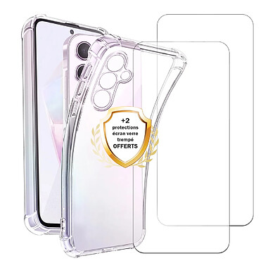 Evetane Coque Samsung Galaxy A55 Antichoc coins renforces Silicone + 2 Vitres en verre trempe Protection ecran