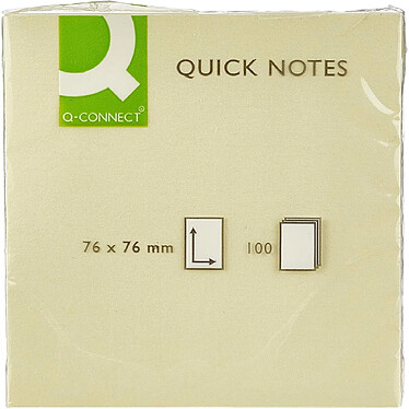 Q-CONNECT Bloc-notes quick notes 76x76mm 1 bloc 100f repositionnables coloris jaune x 12