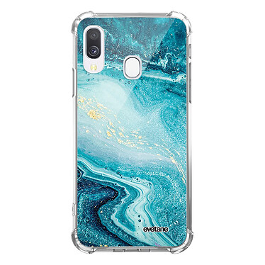 Evetane Coque Samsung Galaxy A40 anti-choc souple angles renforcés transparente Motif Bleu Nacré Marbre