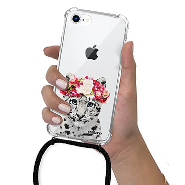 Evetane Coque cordon iPhone 7/8/ iPhone SE 2020 noir Dessin Leopard Couronne pas cher