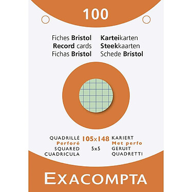 EXACOMPTA Etui Paquet de 100 Fiches bristol 5x5 perf. 105x148 Assorties x 20