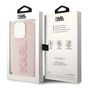 Karl Lagerfeld Coque pour iPhone 15 Pro Max Dos Effet Cuir Bords Rehaussés Rose Poudré pas cher