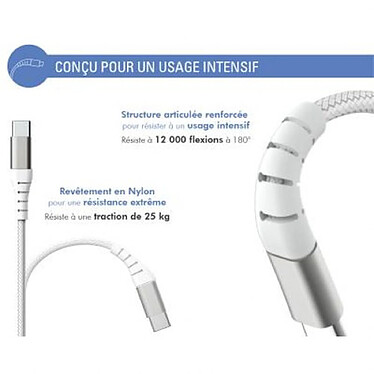 Avis Force Power Câble Renforcé USB A/USB C 3m - 3A Blanc Blanc