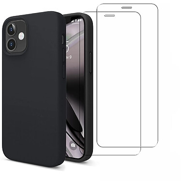 Acheter Evetane Coque iPhone 12 Mini Silicone liquide Noire + 2 Vitres en Verre trempé Protection écran Antichocs