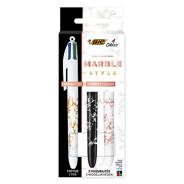 BIC Stylos-Bille 4 Couleurs Customize Me Marbre - Pointe moyenne - Coffret de 1 + 2 corps