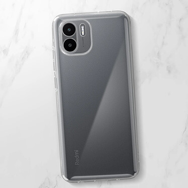 Avizar Coque pour Xiaomi Redmi A1 et A2 Silicone Souple et Film Verre Trempé 9H  transparent contour noir pas cher