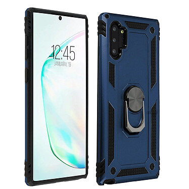 Avizar Coque Galaxy Note 10 Plus Bi matière Rigide Souple Bague Support Vidéo Bleu nuit